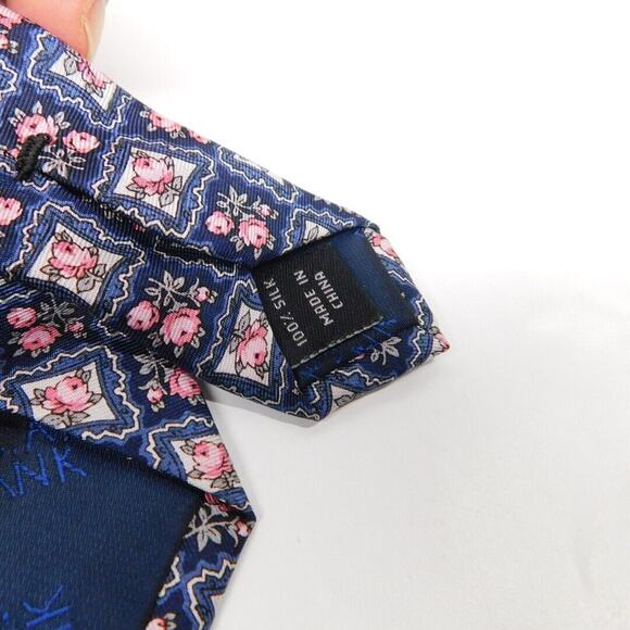 Jos. A. Bank Pink & Blue Woven Framed Floral Flower 100% Silk Tie 3.125 x 60" - Picture 4 of 5
